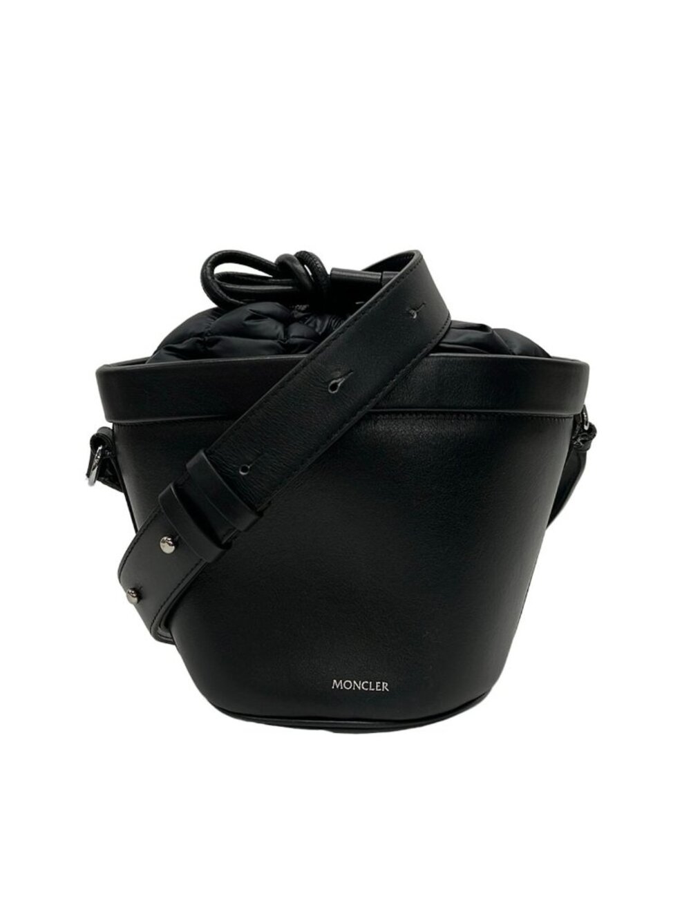 Moncler Shoulder Bag Seaux 02 Ssq Black Quilted Drawstring Leather